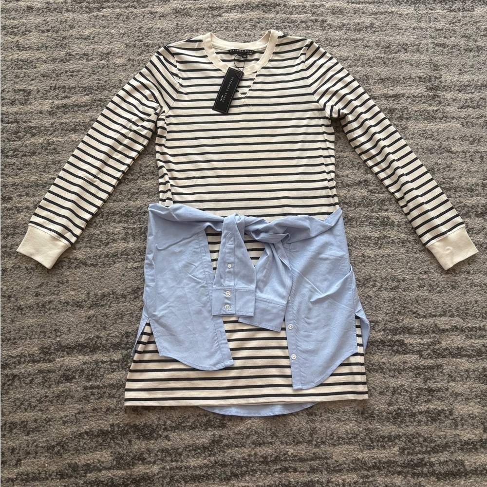 Veronica Beard Cream and Black Striped Dress